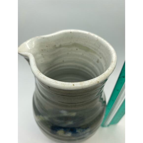 Signed Studio Pottery Pitcher green blue accent - Picture 8 of 8